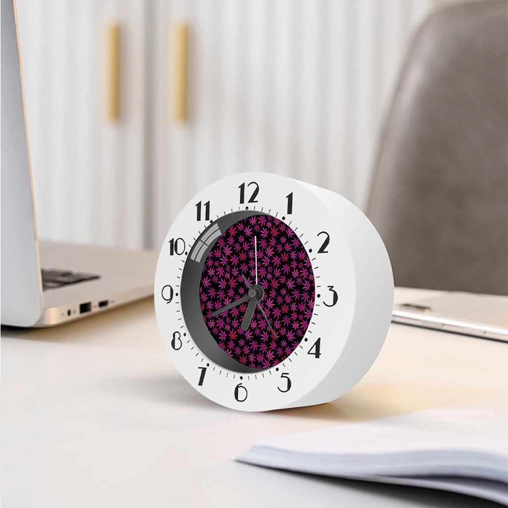 Purple Marijuana Leaf Pattern Print Alarm Clock