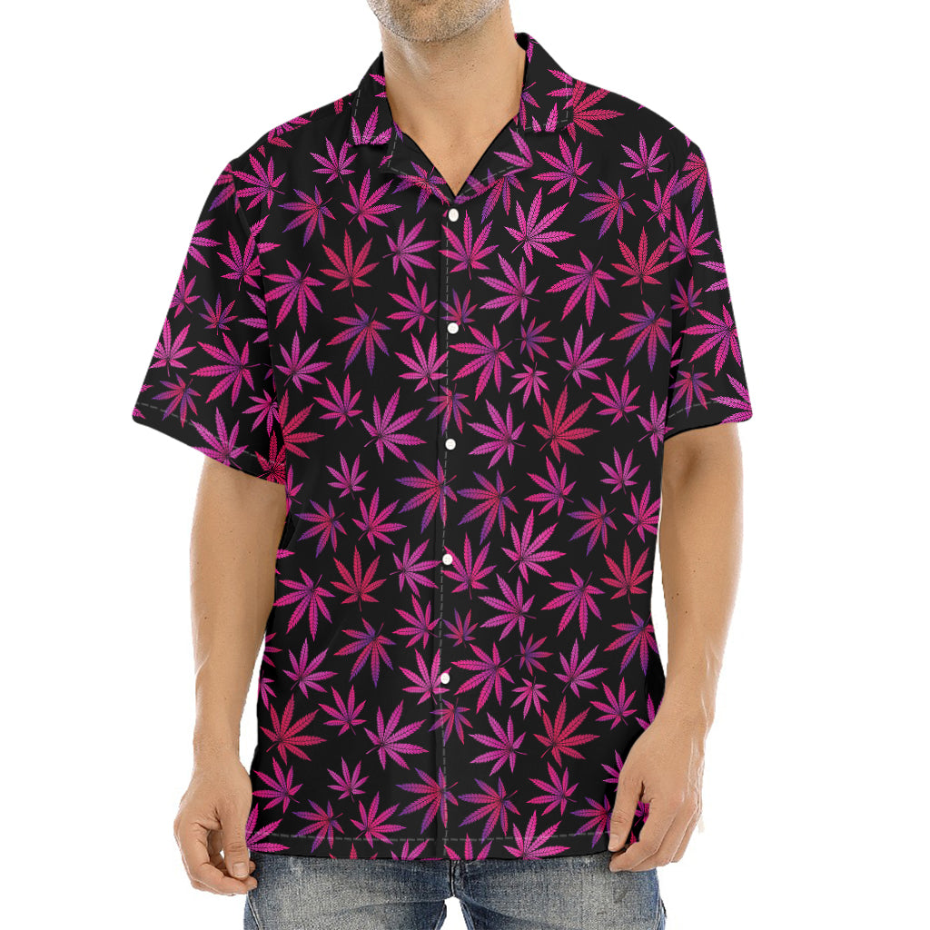 Purple Marijuana Leaf Pattern Print Aloha Shirt