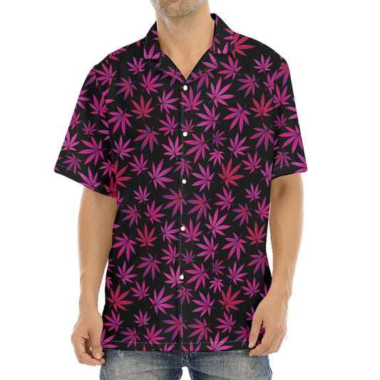 Purple Marijuana Leaf Pattern Print Aloha Shirt