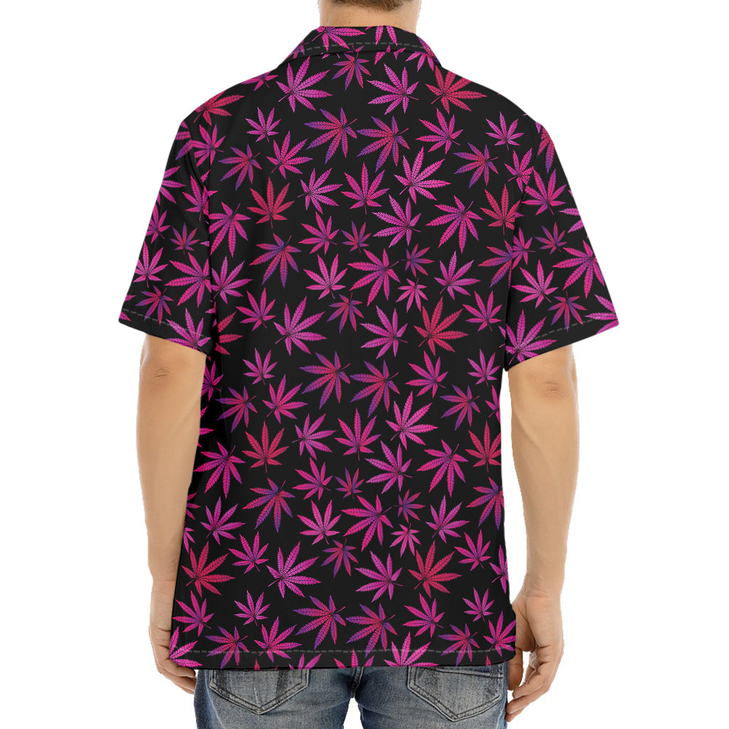 Purple Marijuana Leaf Pattern Print Aloha Shirt