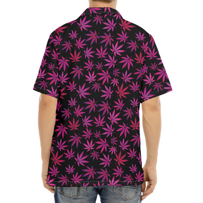 Purple Marijuana Leaf Pattern Print Aloha Shirt
