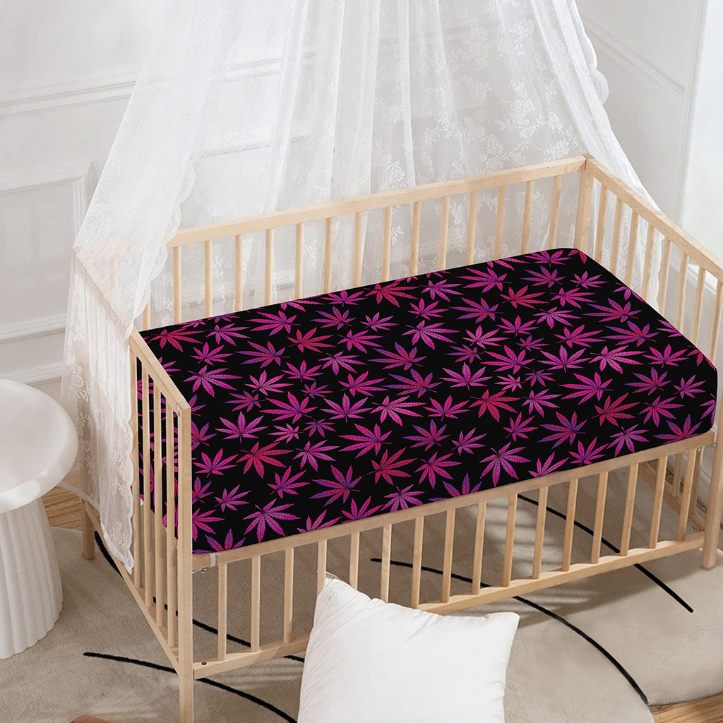 Purple Marijuana Leaf Pattern Print Baby Crib Sheet