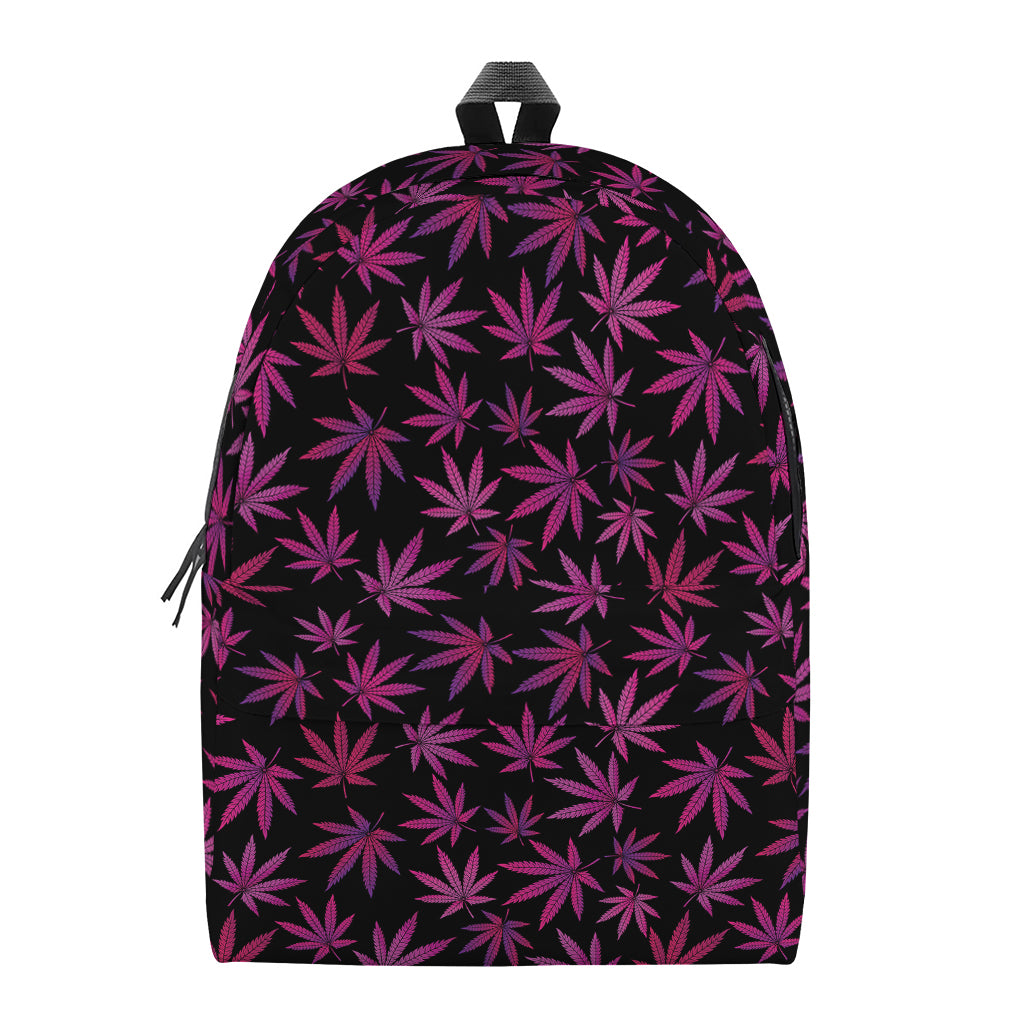 Purple Marijuana Leaf Pattern Print Backpack