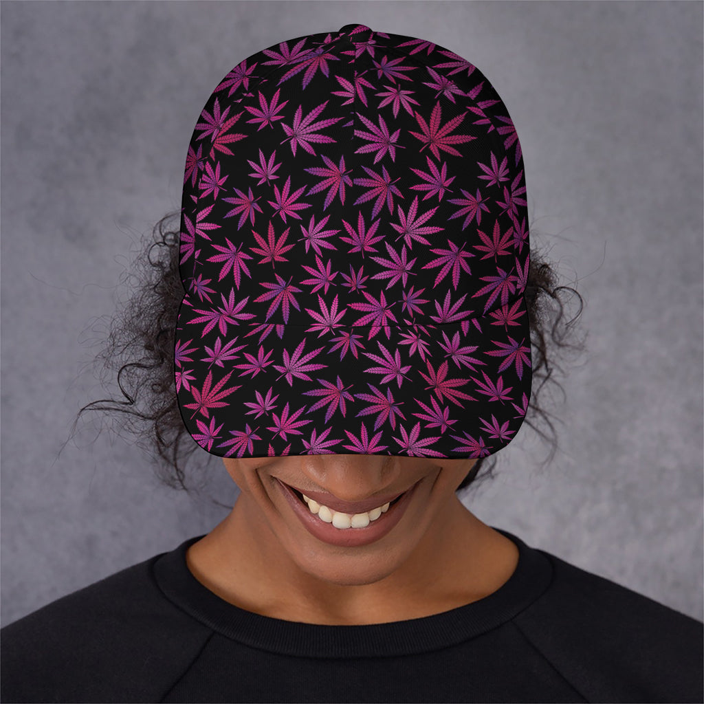 Purple Marijuana Leaf Pattern Print Baseball Cap