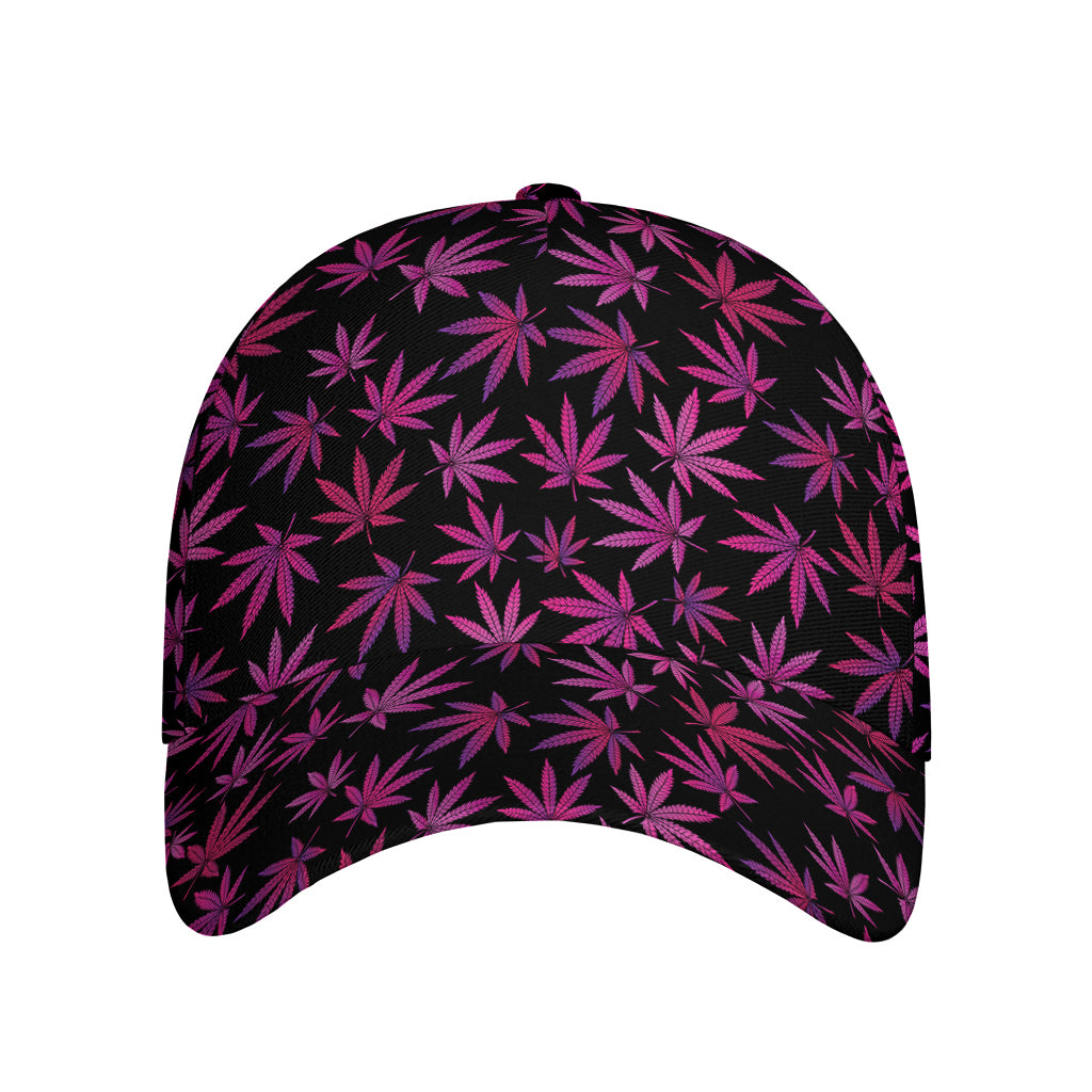 Purple Marijuana Leaf Pattern Print Baseball Cap