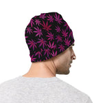 Purple Marijuana Leaf Pattern Print Beanie