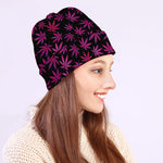 Purple Marijuana Leaf Pattern Print Beanie