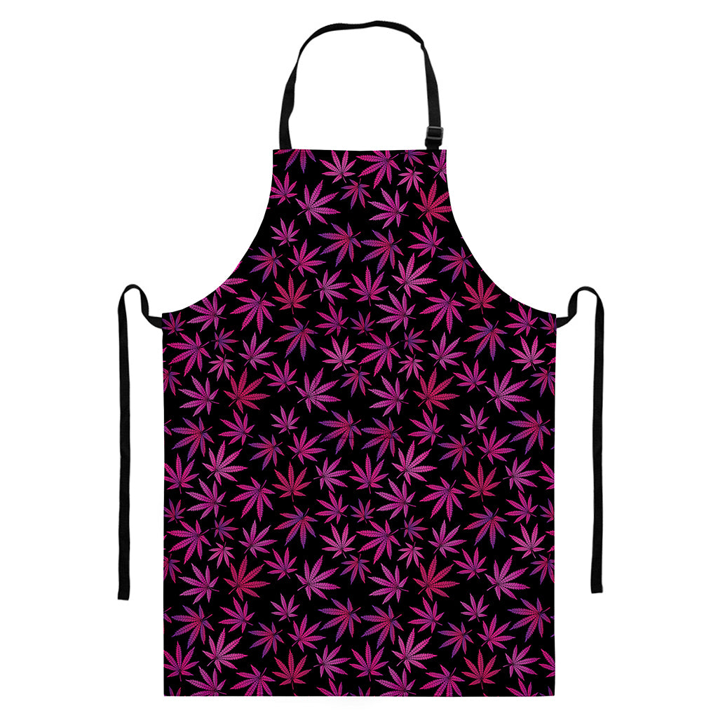 Purple Marijuana Leaf Pattern Print Bib Apron With Pocket