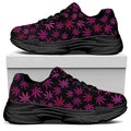 Purple Marijuana Leaf Pattern Print Black Chunky Shoes