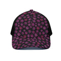 Purple Marijuana Leaf Pattern Print Black Mesh Trucker Hat