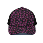 Purple Marijuana Leaf Pattern Print Black Mesh Trucker Cap