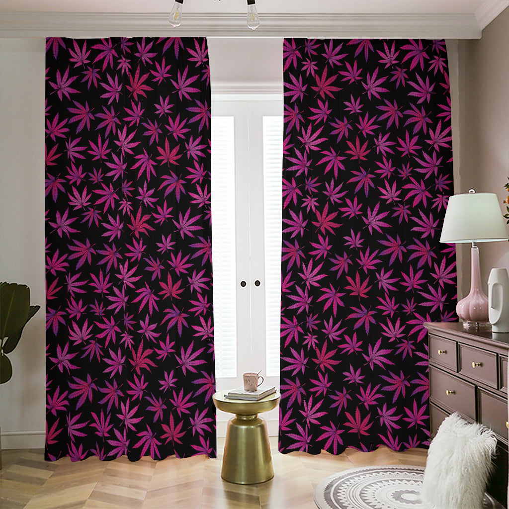 Purple Marijuana Leaf Pattern Print Blackout Pencil Pleat Curtains