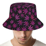 Purple Marijuana Leaf Pattern Print Bucket Hat