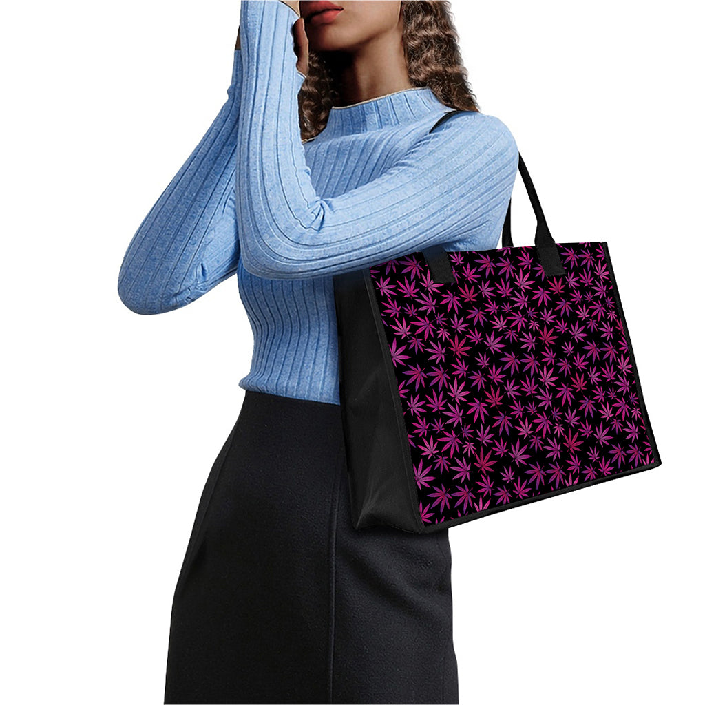 Purple Marijuana Leaf Pattern Print Canvas Tote Bag