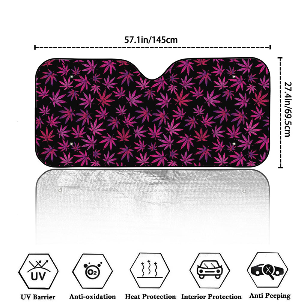 Purple Marijuana Leaf Pattern Print Car Windshield Sun Shade