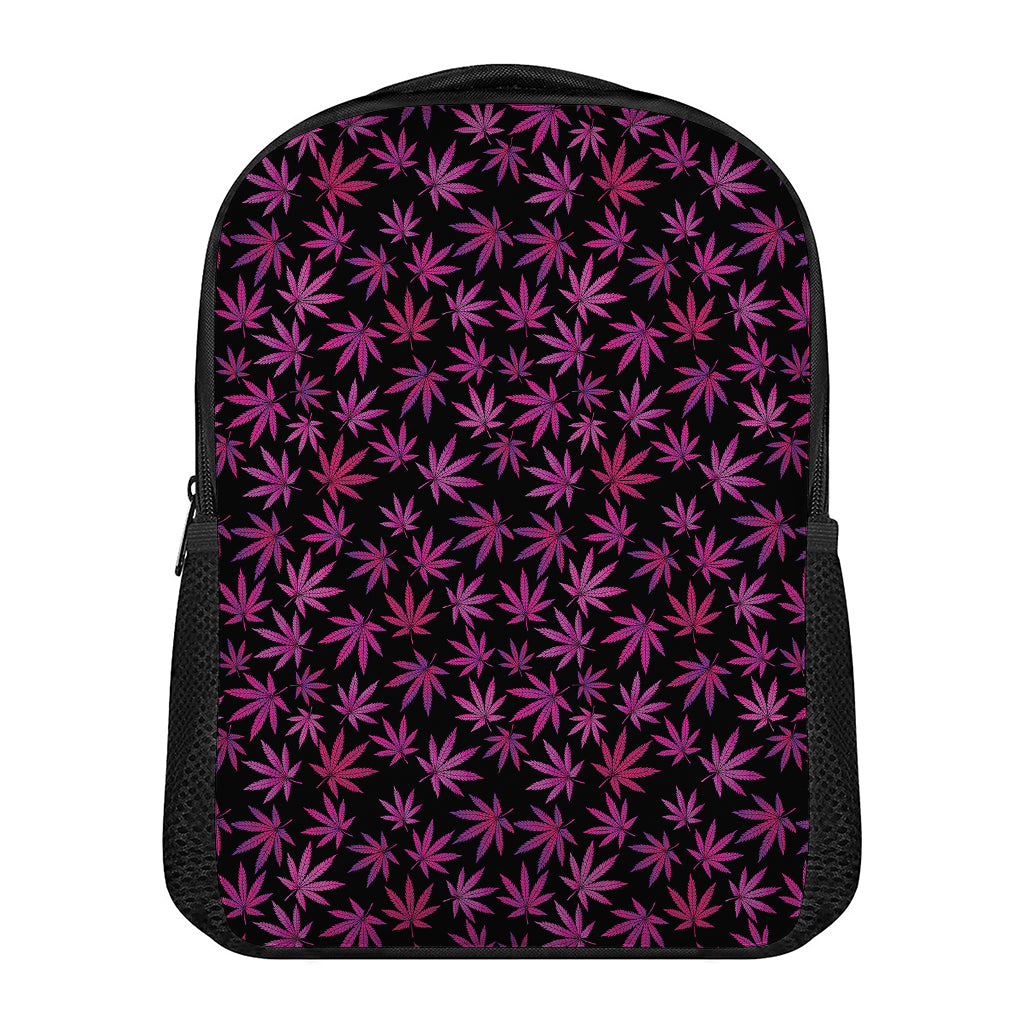 Purple Marijuana Leaf Pattern Print Casual Backpack