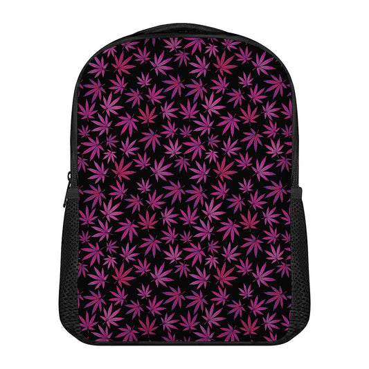 Purple Marijuana Leaf Pattern Print Casual Backpack