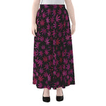 Purple Marijuana Leaf Pattern Print Chiffon Maxi Skirt