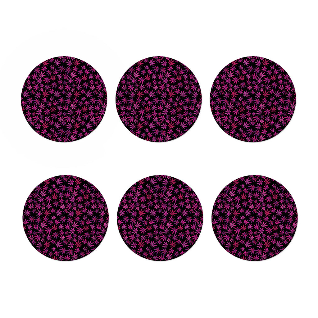 Purple Marijuana Leaf Pattern Print Coaster Set
