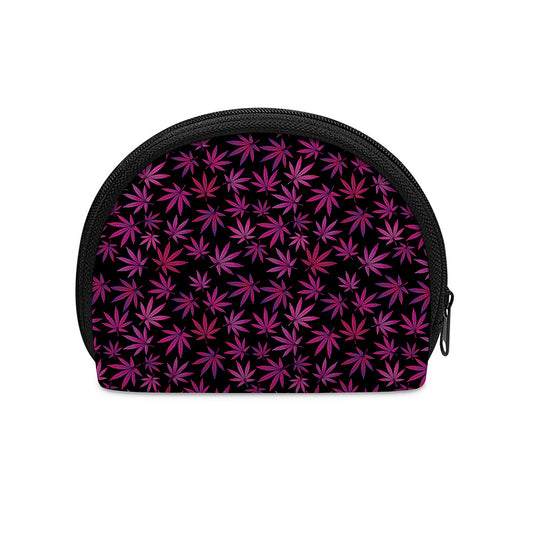 Purple Marijuana Leaf Pattern Print Coin Purse