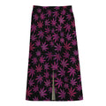 Purple Marijuana Leaf Pattern Print Cotton Front Slit Maxi Skirt