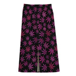 Purple Marijuana Leaf Pattern Print Cotton Front Slit Maxi Skirt