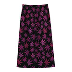Purple Marijuana Leaf Pattern Print Cotton Front Slit Maxi Skirt