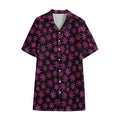 Purple Marijuana Leaf Pattern Print Cotton Hawaiian Shirt