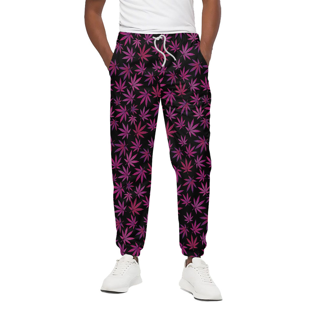 Purple Marijuana Leaf Pattern Print Cotton Pants