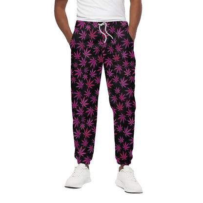 Purple Marijuana Leaf Pattern Print Cotton Pants