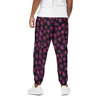 Purple Marijuana Leaf Pattern Print Cotton Pants