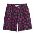 Purple Marijuana Leaf Pattern Print Cotton Shorts