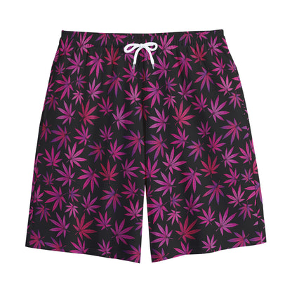 Purple Marijuana Leaf Pattern Print Cotton Shorts