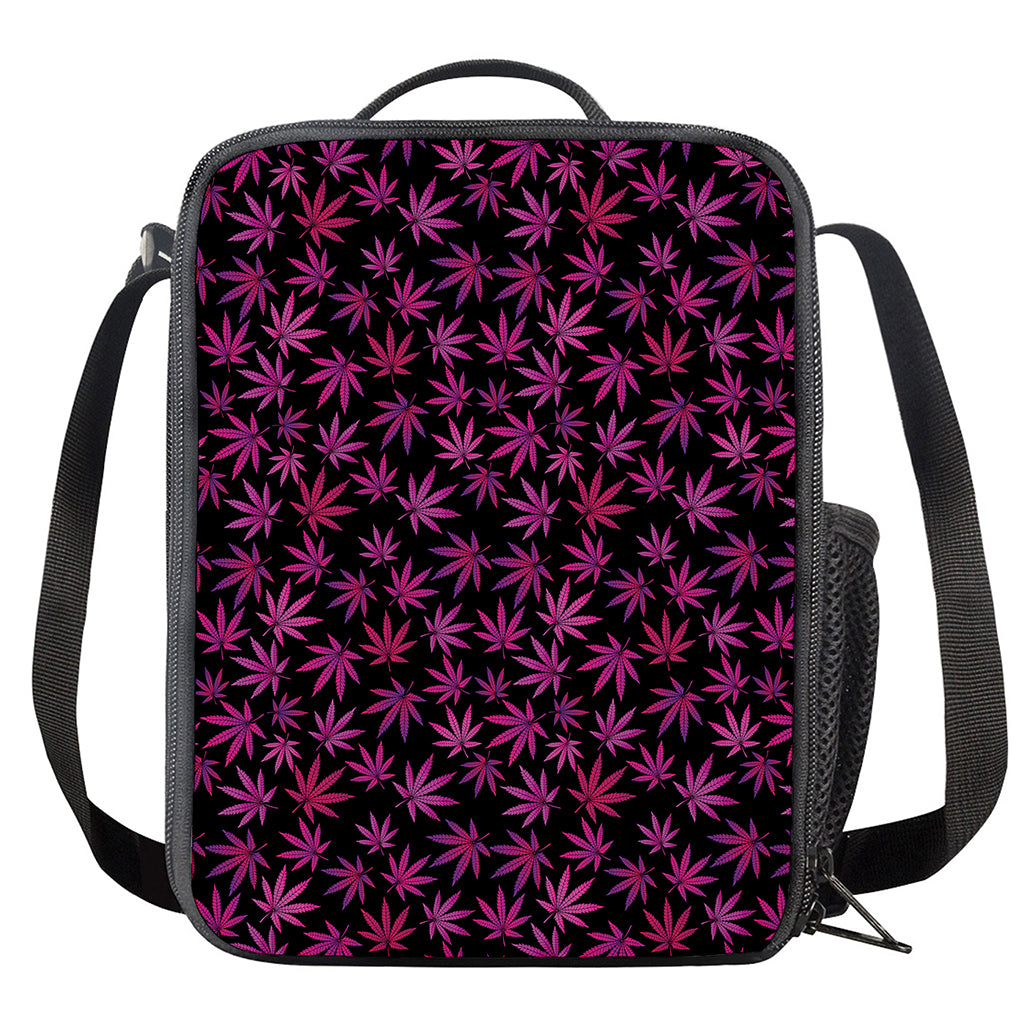 Purple Marijuana Leaf Pattern Print Crossbody Lunch Bag