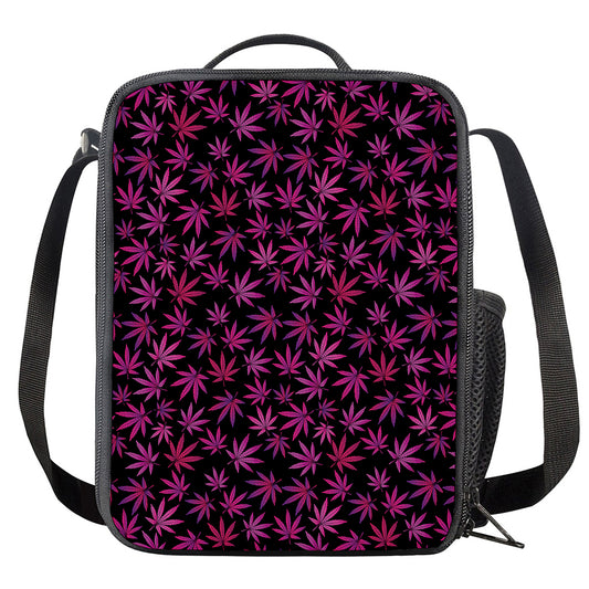 Purple Marijuana Leaf Pattern Print Crossbody Lunch Bag