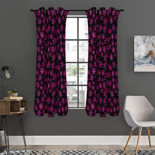Purple Marijuana Leaf Pattern Print Curtain