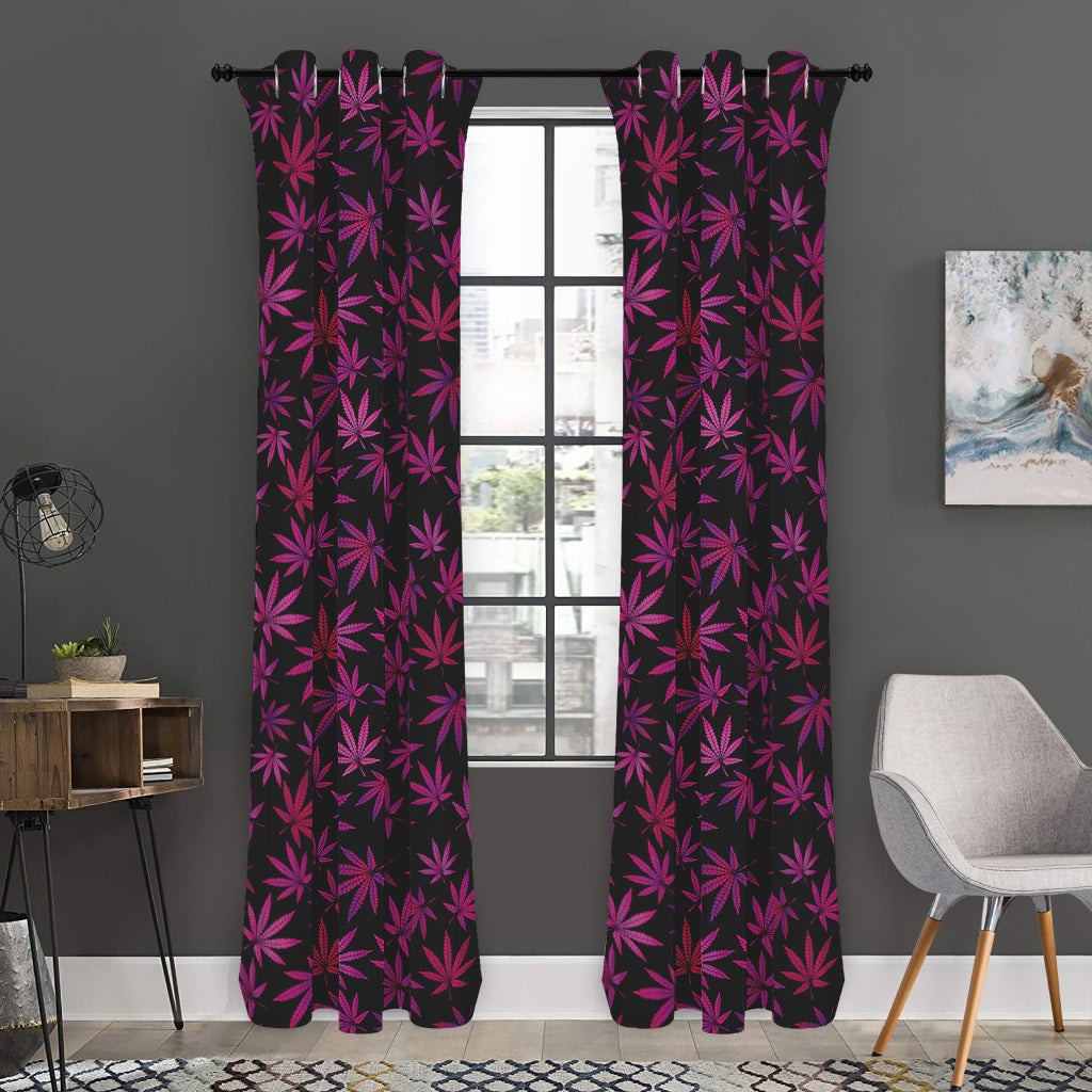 Purple Marijuana Leaf Pattern Print Curtain