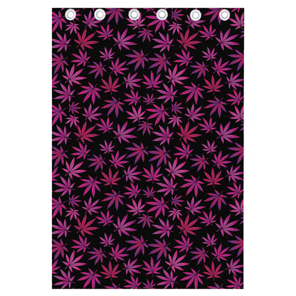 Purple Marijuana Leaf Pattern Print Curtain