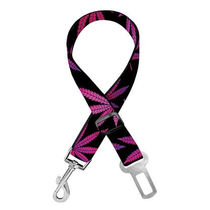 Purple Marijuana Leaf Pattern Print Dog Seat Belt
