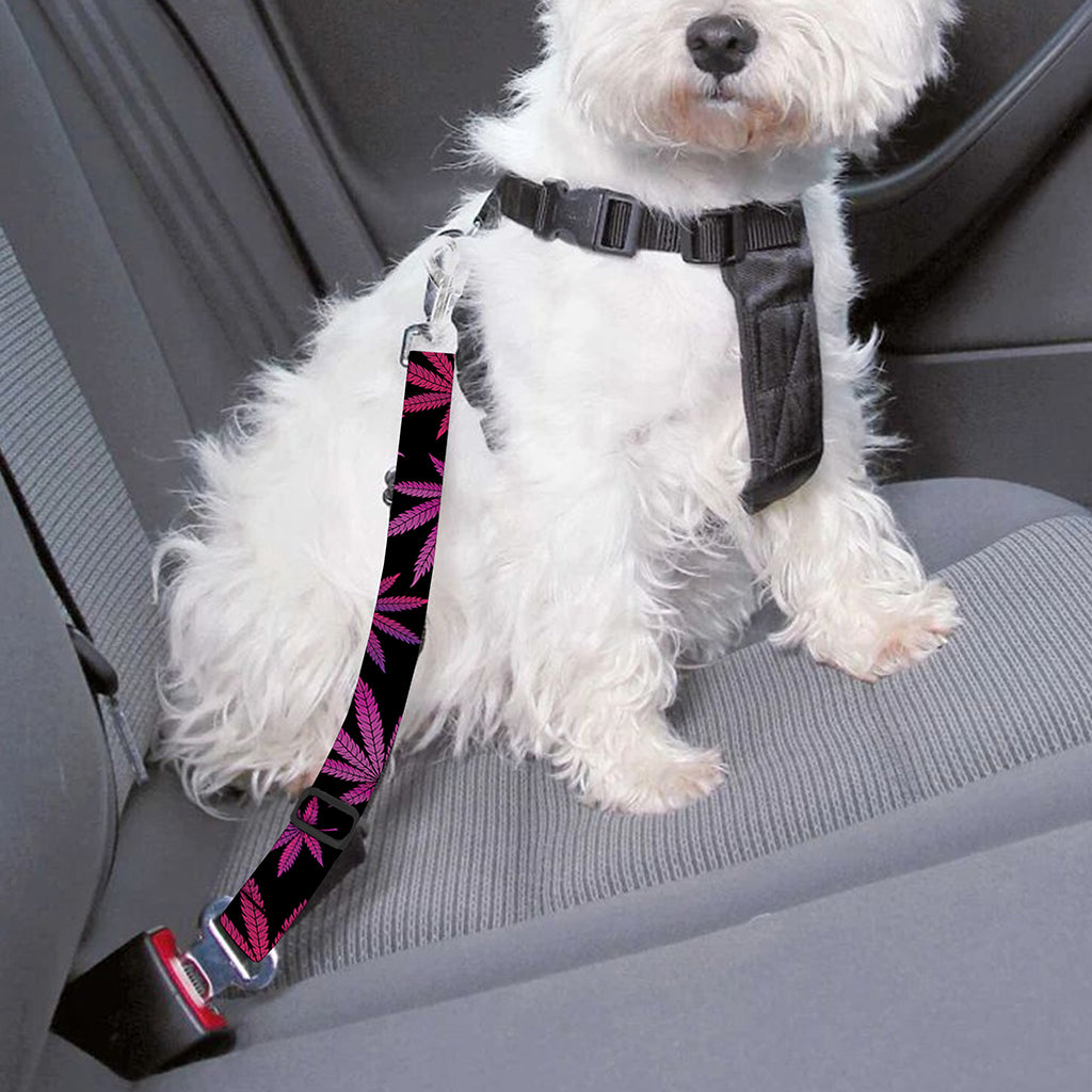 Purple Marijuana Leaf Pattern Print Dog Seat Belt