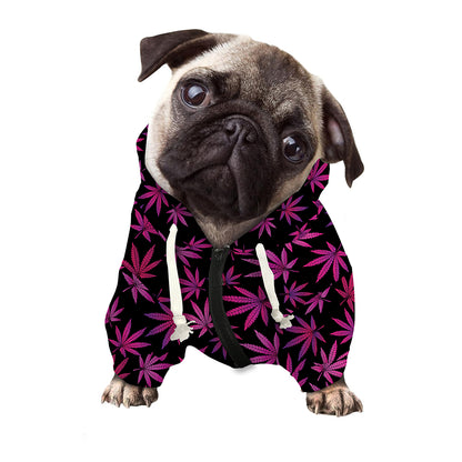Purple Marijuana Leaf Pattern Print Dog Zip Up Hoodie