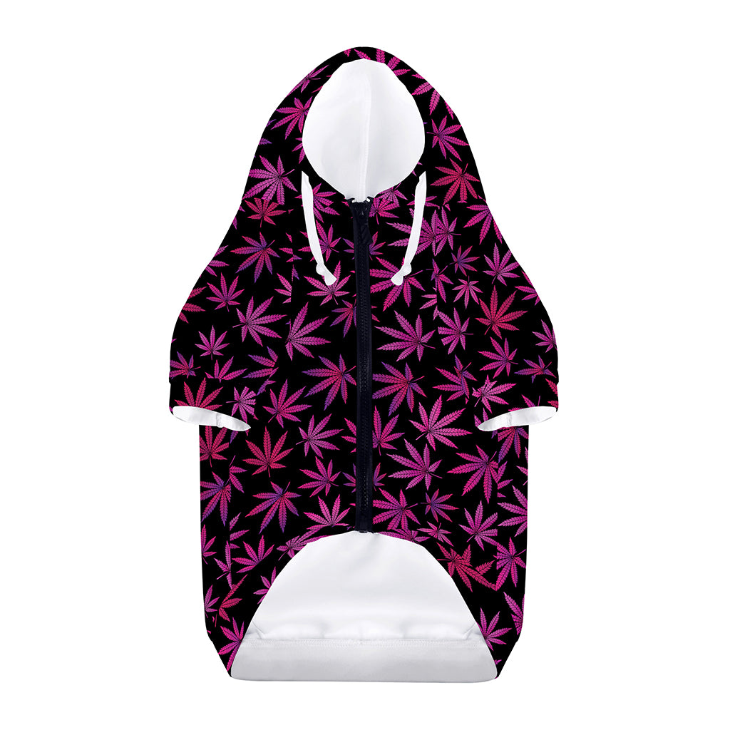 Purple Marijuana Leaf Pattern Print Dog Zip Up Hoodie