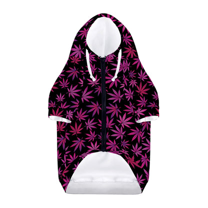 Purple Marijuana Leaf Pattern Print Dog Zip Up Hoodie