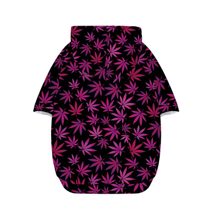Purple Marijuana Leaf Pattern Print Dog Zip Up Hoodie