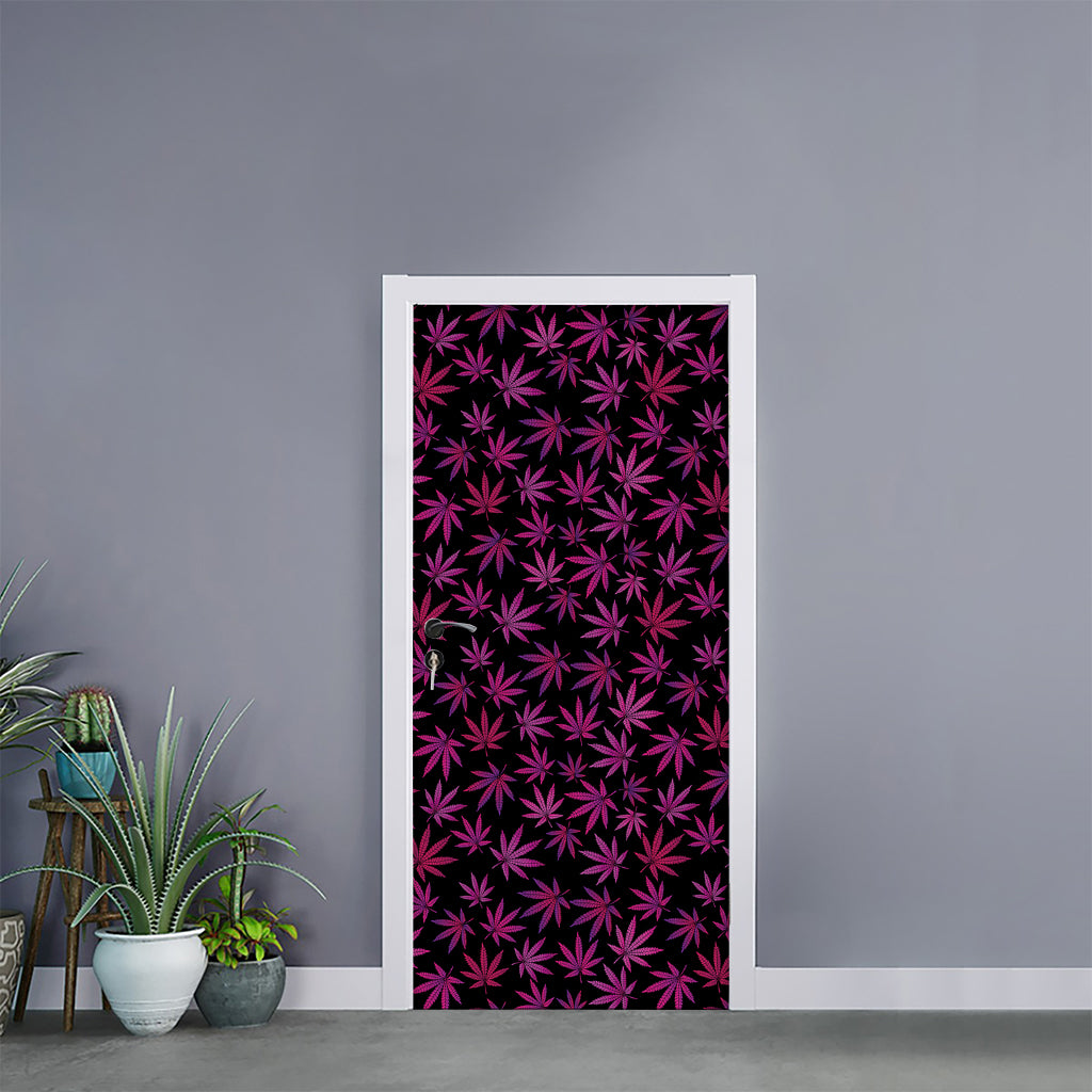 Purple Marijuana Leaf Pattern Print Door Sticker