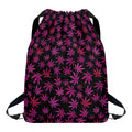 Purple Marijuana Leaf Pattern Print Drawstring Backpack