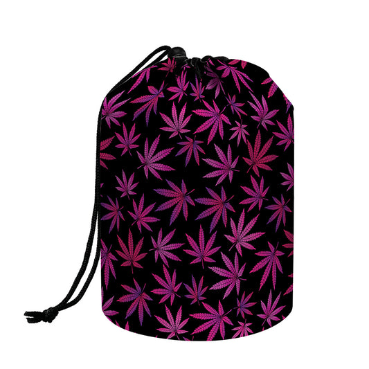 Purple Marijuana Leaf Pattern Print Drawstring Makeup Bag