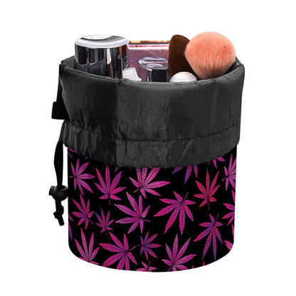 Purple Marijuana Leaf Pattern Print Drawstring Makeup Bag
