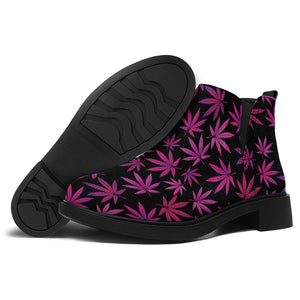 Purple Marijuana Leaf Pattern Print Flat Ankle Boots