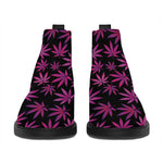 Purple Marijuana Leaf Pattern Print Flat Ankle Boots